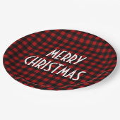 Rustic Red & Black Buffalo Plaid Merry Christmas ペーパープレート (アングル)