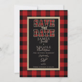 Rustic Red Black Buffalo Plaid Photo Save the Date 招待状 (正面)