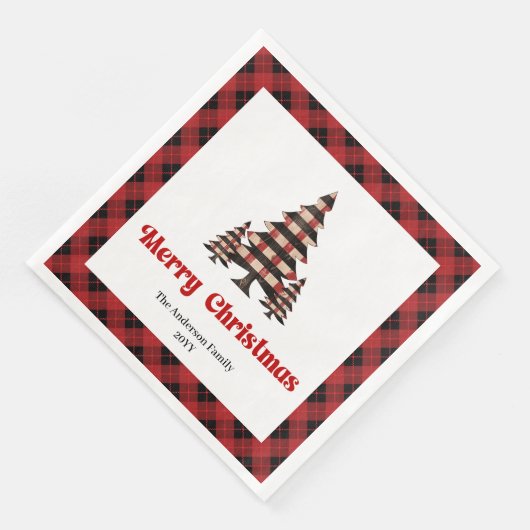 Rustic Red Black Plaid Christmas Napkin Custom (コーナー)