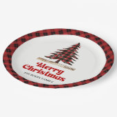 Rustic Red Black Plaid Christmas Party Paper Plate ペーパープレート (アングル)