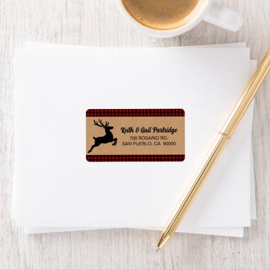 Rustic Red & Black Plaid Reindeer Christmas Custom ラベル (インサイチュ)
