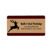 Rustic Red & Black Plaid Reindeer Christmas Custom ラベル (正面)