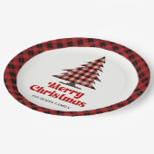 Rustic Red Black Plaid Tree Christmas Paper Plates ペーパープレート (アングル)