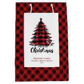 Rustic red black tartan Christmas gift bag custom ミディアムペーパーバッグ (正面)