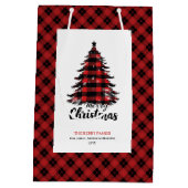 Rustic red black tartan Christmas gift bag custom ミディアムペーパーバッグ (裏面)
