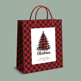 Rustic red black tartan Christmas gift bag custom ミディアムペーパーバッグ