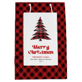 Rustic red black tartan gift bag Christmas custom ミディアムペーパーバッグ (正面)