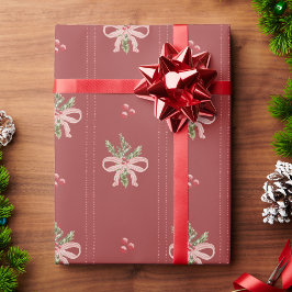 Rustic Red Botanical Bows Christmas ラッピングペーパー