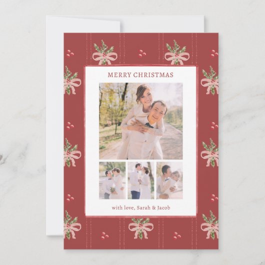 Rustic Red Botanical Christmas Card シーズンカード (正面)