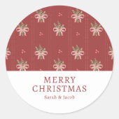 Rustic Red Botanical Christmas Sticker ラウンドシール (正面)