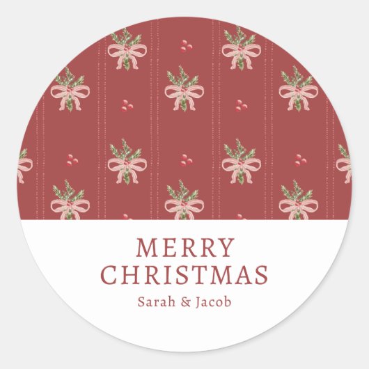 Rustic Red Botanical Christmas Sticker ラウンドシール (正面)