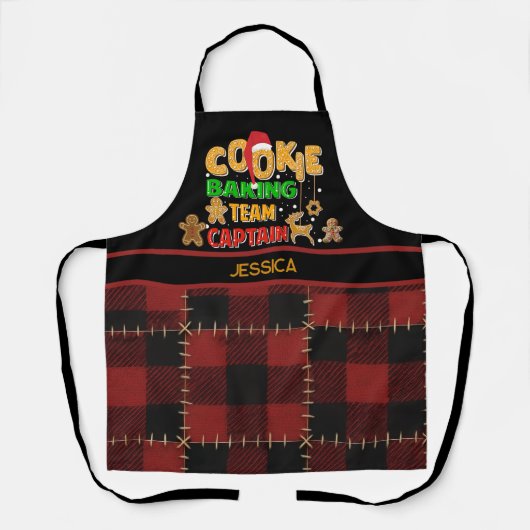 Rustic Red Buffalo Plaid Cookie Baking Team Name  エプロン (正面)
