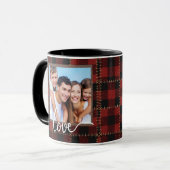 Rustic Red Buffalo Plaid Customizable Family Photo マグカップ (正面左)