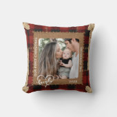 Rustic Red Buffalo Plaid First Christmas Family クッション (正面)