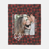 Rustic Red Buffalo Plaid First Christmas Family フリースブランケット (正面)