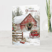 Rustic Red Christmas Barn and Wagon Holiday シーズンカード (正面)