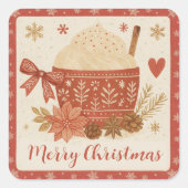 Rustic Red Cozy Scandinavian Merry Christmas スクエアシール (正面)