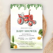 Rustic Red Farm Tractor Baby Shower 招待状