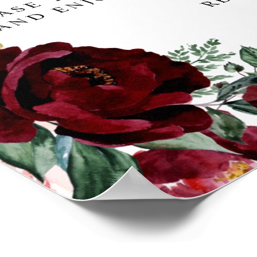 Rustic Red Floral Unplugged Ceremony Wedding Sign ポスター (角)