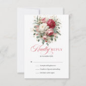 Rustic red floral wedding RSVP enclosure card (正面)