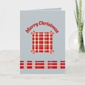 Rustic Red Gingham Christmas Card with Festive Bow カード (正面)