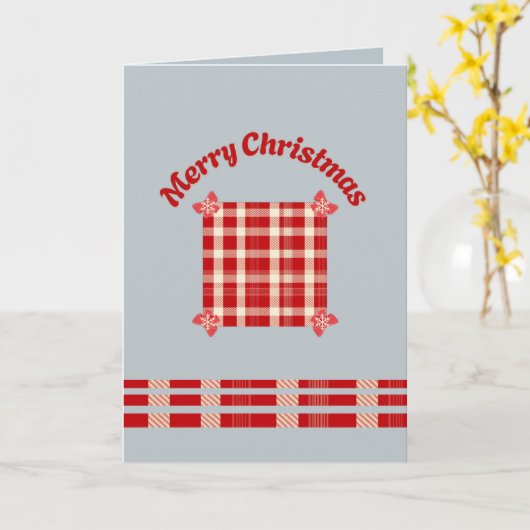 Rustic Red Gingham Christmas Card with Festive Bow カード (黄色い花)