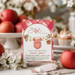 Rustic Red Gingham Clothesline Apple Baby Shower 招待状