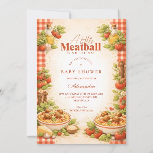 Rustic Red Gingham Little Meatball Baby Shower 招待状 (正面)
