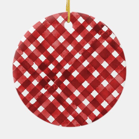 Rustic Red Gingham Noël セラミックオーナメント (裏面)