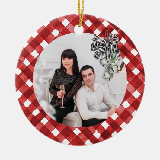 Rustic Red Gingham Noël セラミックオーナメント (正面)