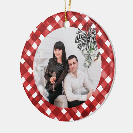 Rustic Red Gingham Noël セラミックオーナメント (左)