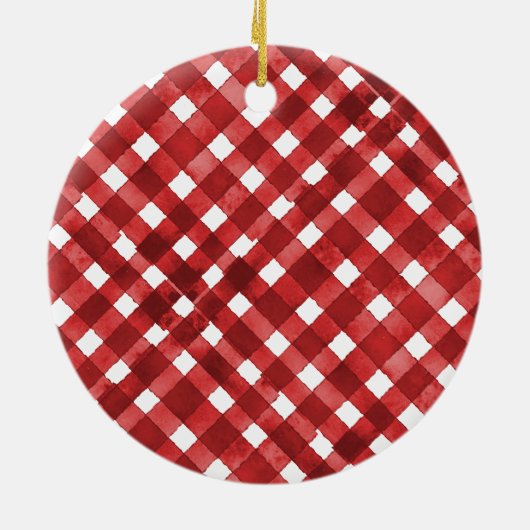 Rustic Red Gingham Noël セラミックオーナメント (裏面)