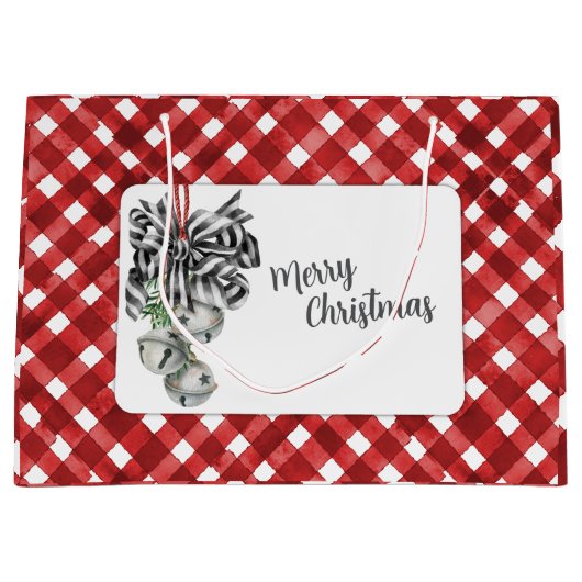 Rustic Red Gingham Noël ラージペーパーバッグ (正面)