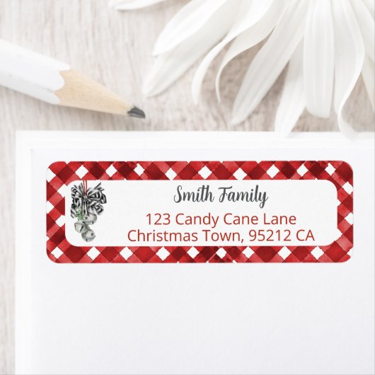 Rustic Red Gingham Noël Adress ラベル (インサイチュ)
