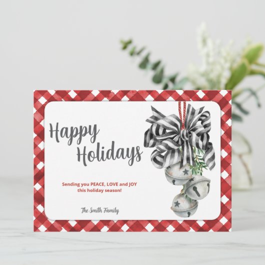 Rustic Red Gingham Noël Christmas Card シーズンカード (スタンド正面)