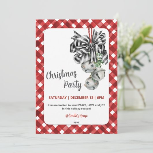 Rustic Red Gingham Noël Christmas Invitation 招待状 (スタンド正面)