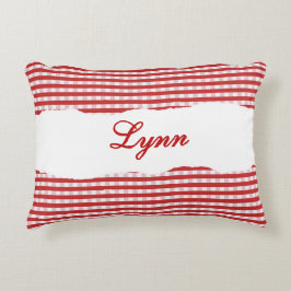 Rustic Red Gingham Personalized Name アクセントクッション