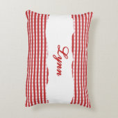 Rustic Red Gingham Personalized Name アクセントクッション (裏面(縦))