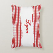 Rustic Red Gingham Personalized Name アクセントクッション (正面(垂直))
