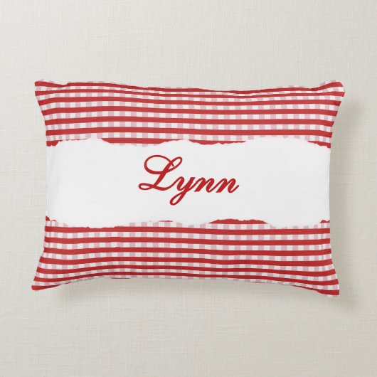 Rustic Red Gingham Personalized Name アクセントクッション (裏面)