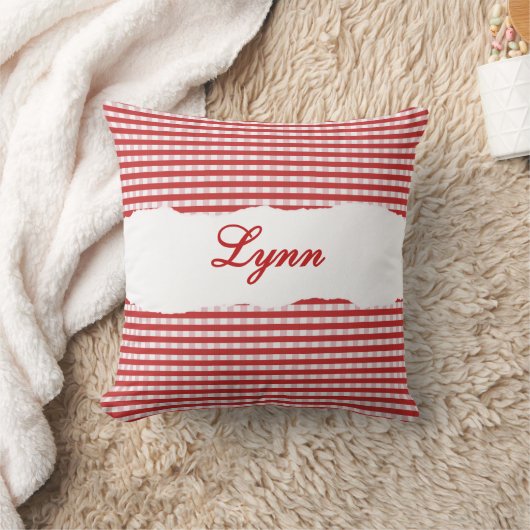 Rustic Red Gingham Personalized Name クッション (ブランケット)
