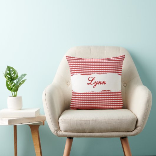 Rustic Red Gingham Personalized Name クッション (椅子)