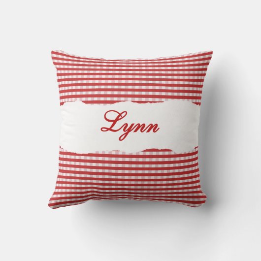 Rustic Red Gingham Personalized Name クッション (裏面)