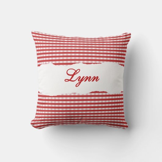 Rustic Red Gingham Personalized Name クッション (正面)