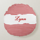 Rustic Red Gingham Personalized Name ラウンドクッション (正面)