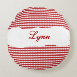 Rustic Red Gingham Personalized Name ラウンドクッション