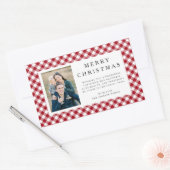 Rustic Red Gingham Photo Christmas 長方形シール (封筒)