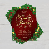 Rustic Red & Gold Christmas Holiday Market Event チラシ