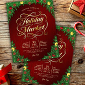 Rustic Red & Gold Christmas Holiday Market Event チラシ