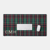 Rustic Red Green & Black Tartan Plaid Monogram デスクマット (キーボード&マウス)
